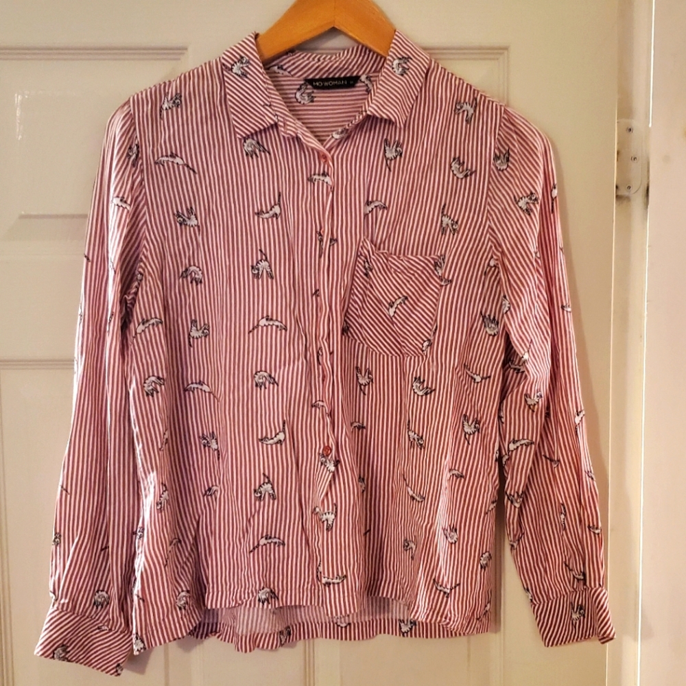 Cat Print Button Up Shirt